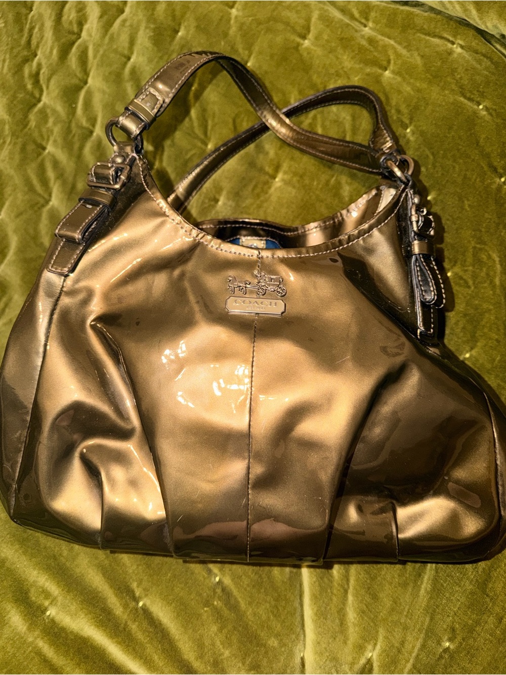 Coach Metallic Bronze Olive Patent Leather Shoulder Bag